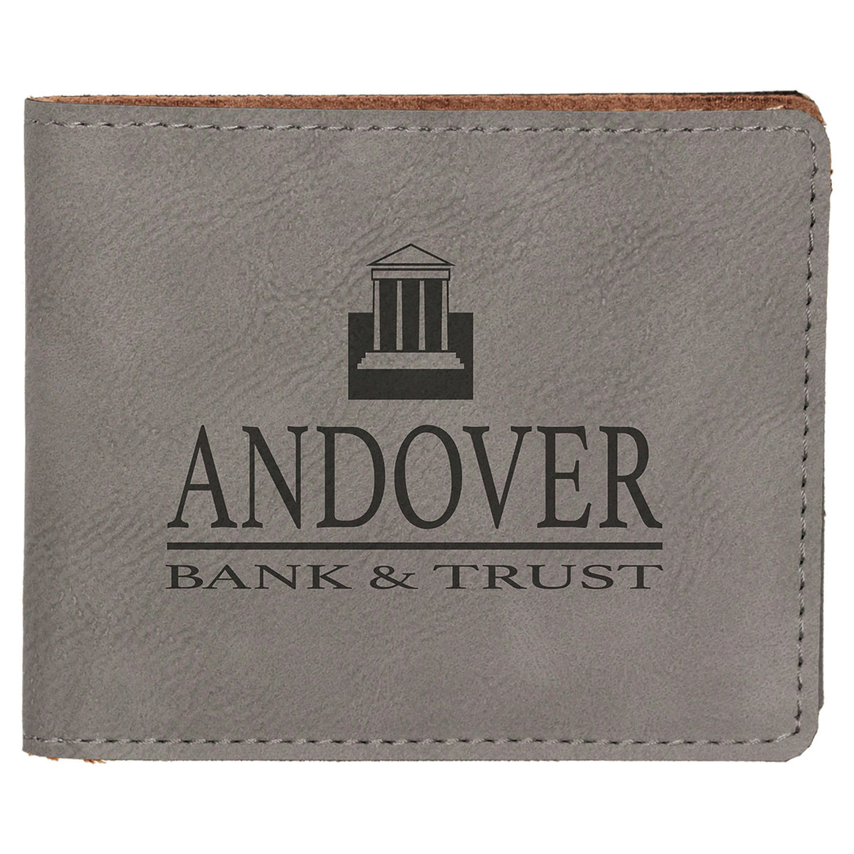 Engraved Leatherette Bifold Wallet - Gray