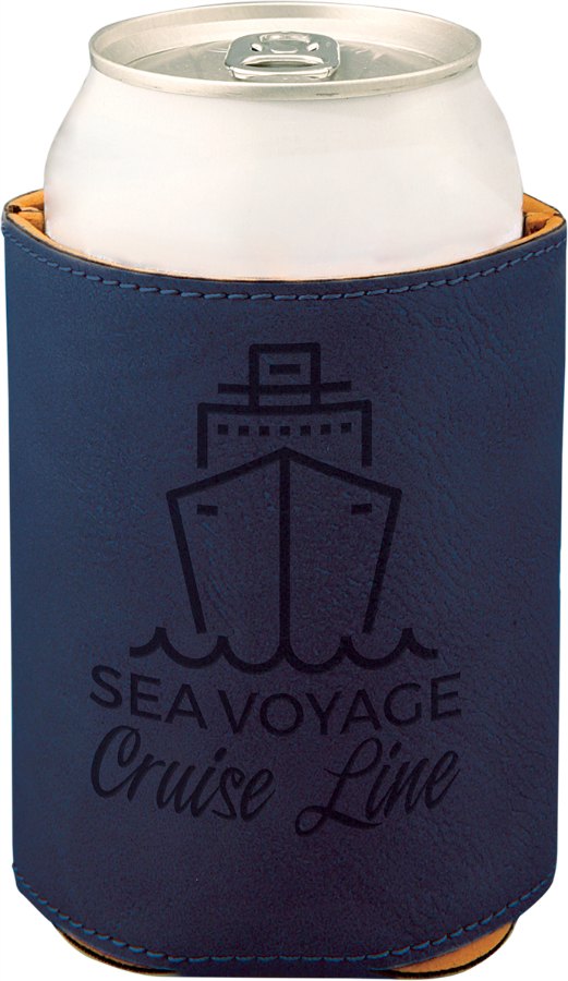 Engraved Leatherette Beverage Holder - Blue/Black