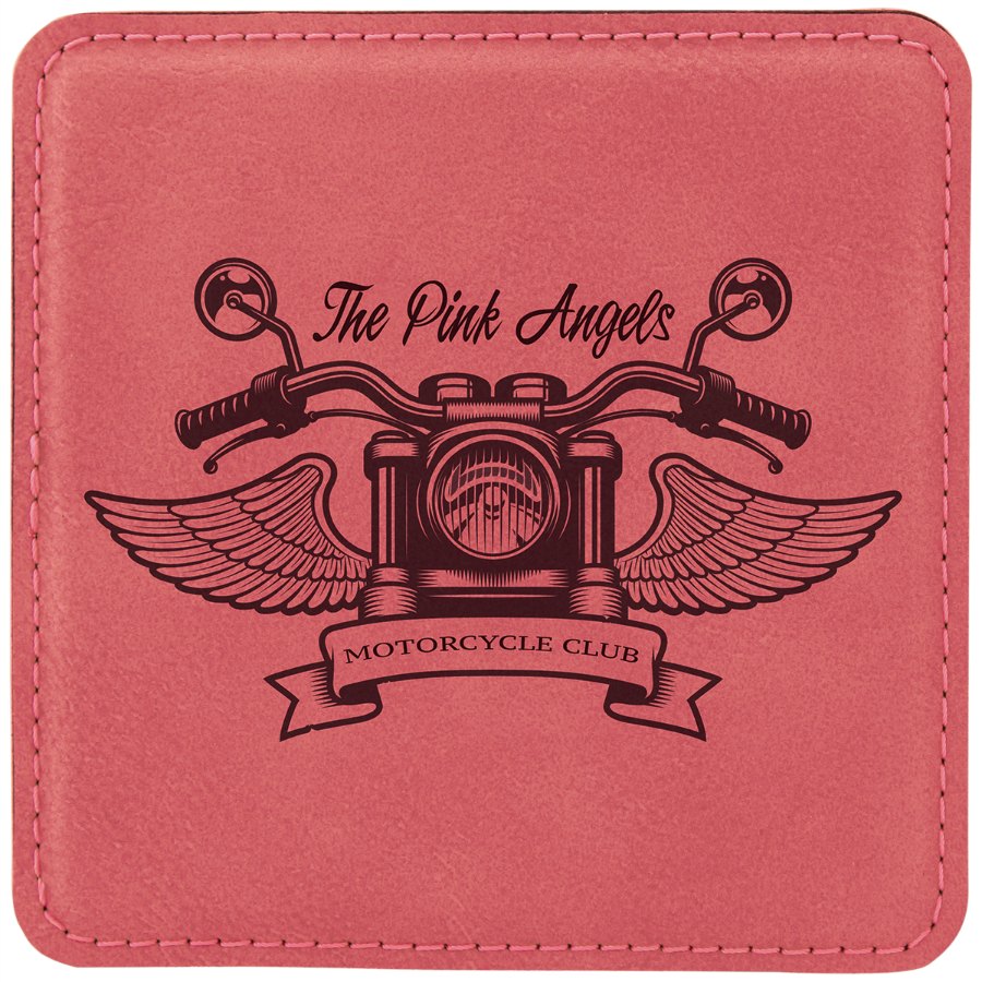 Engraved Square Leatherette Coaster - Pink