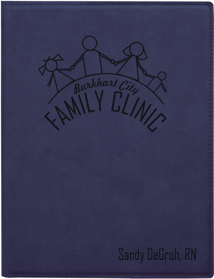 Engraved Leatherette Portfolio with Notepad - Blue/Black / Small (7 x 9 in)