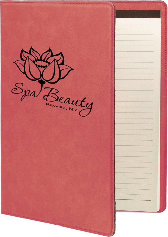 Engraved Leatherette Portfolio with Notepad - Pink / Small (7 x 9 in)