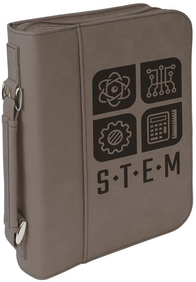 Engraved Leatherette Book and Bible Cover with Handle and Zipper - Gray / 7 1/2 x 10 3/4 in
