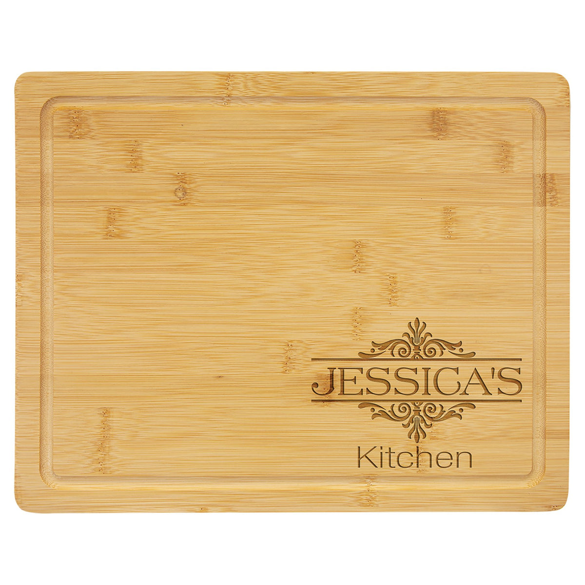 Engraved Bamboo Cutting Board with Drip Ring - 13 3/4 x 11 in