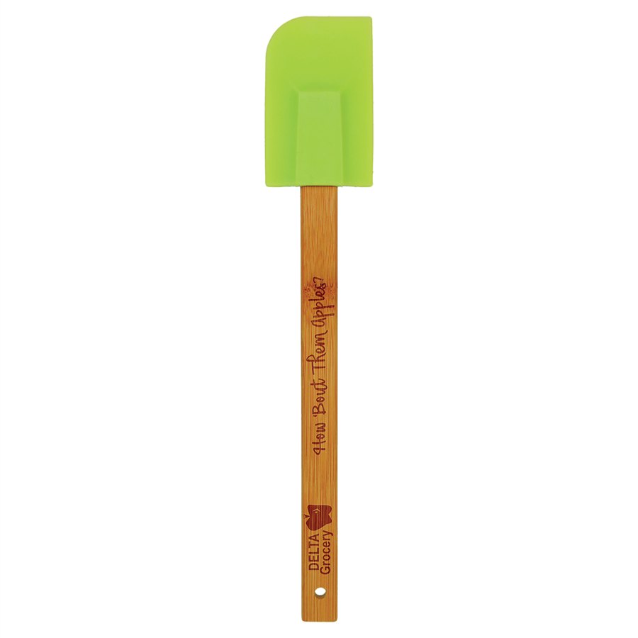 Engraved Silicone Spatula with Bamboo Handle - Green