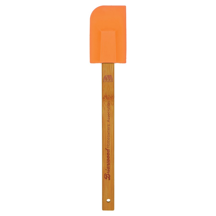 Engraved Silicone Spatula with Bamboo Handle - Orange