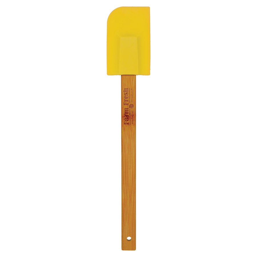 Engraved Silicone Spatula with Bamboo Handle - Yellow
