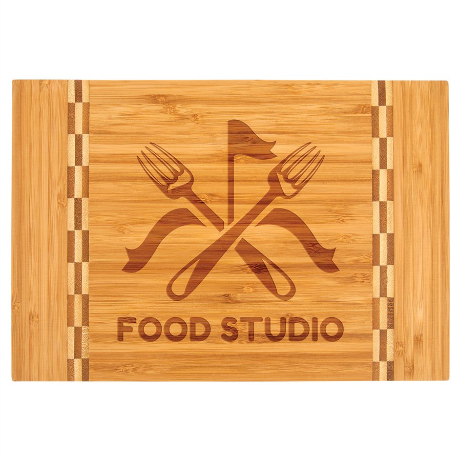 Engraved Bamboo Cutting Board with Butcher Block Inlay - 12 x 8 1/4 in