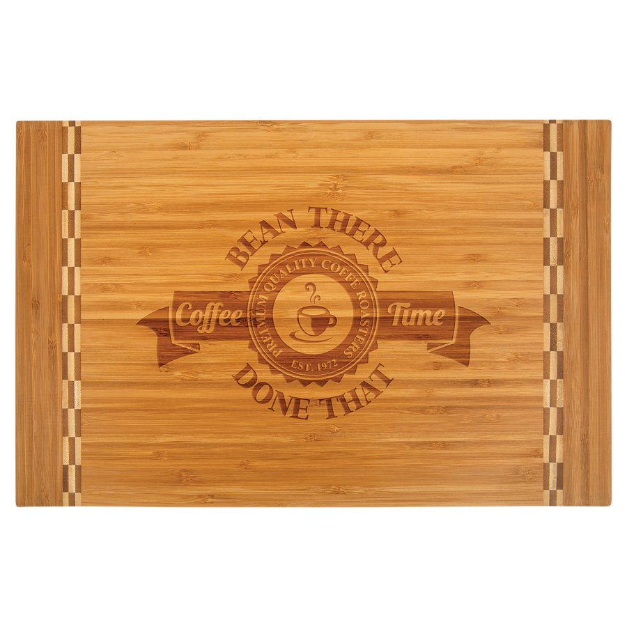 Engraved Bamboo Cutting Board with Butcher Block Inlay - 18 1/4 x 12 in