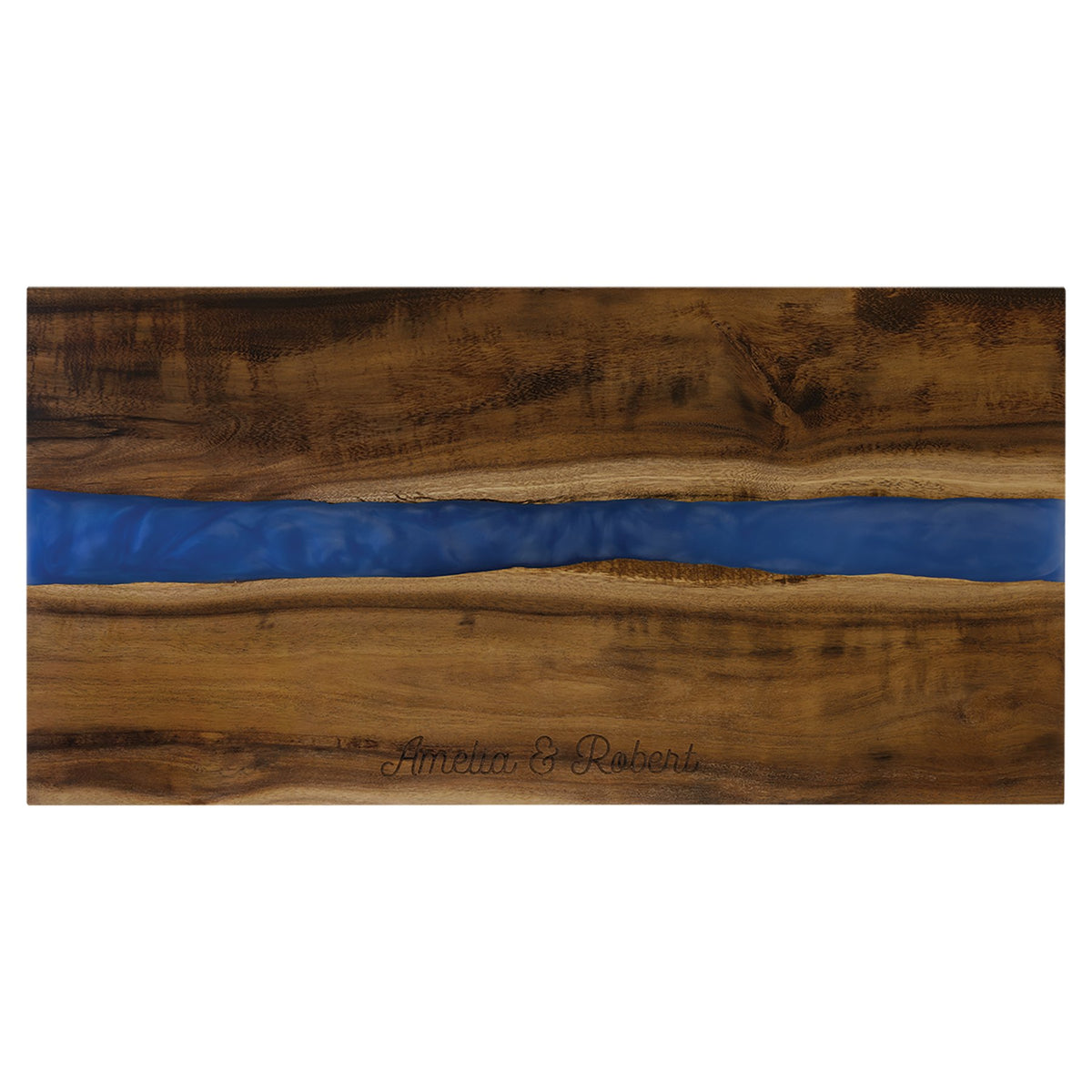 Engraved Acacia Serving Board with Pearl Resin - Blue Pearl / 18 x 9 in