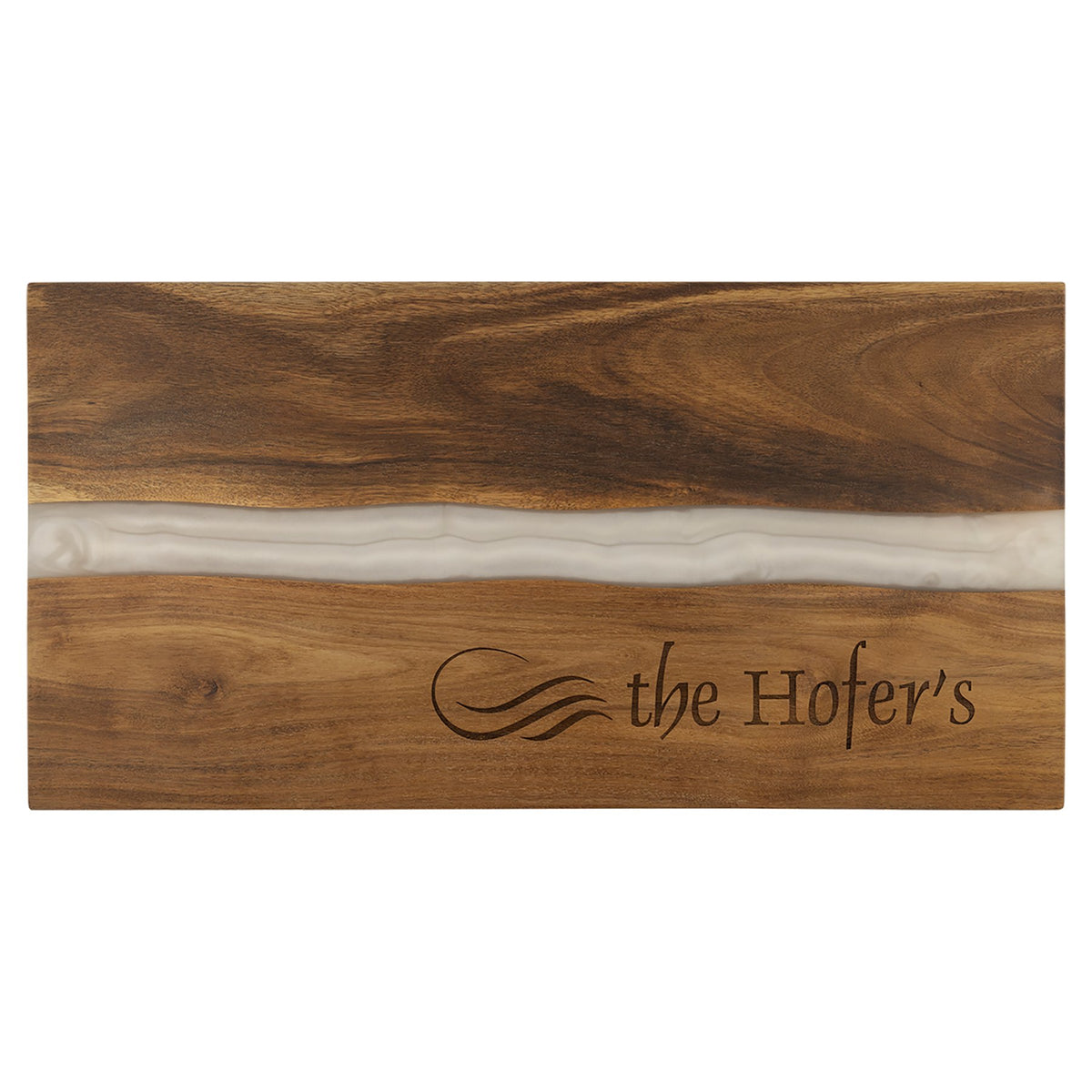 Engraved Acacia Serving Board with Pearl Resin - White Pearl / 18 x 9 in