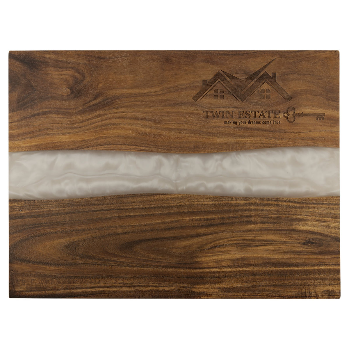 Engraved Acacia Serving Board with Pearl Resin - White Pearl / 15 3/4 x 11 3/4 in