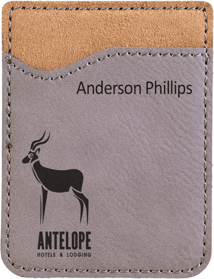 Engraved Leatherette Phone Wallet - Gray
