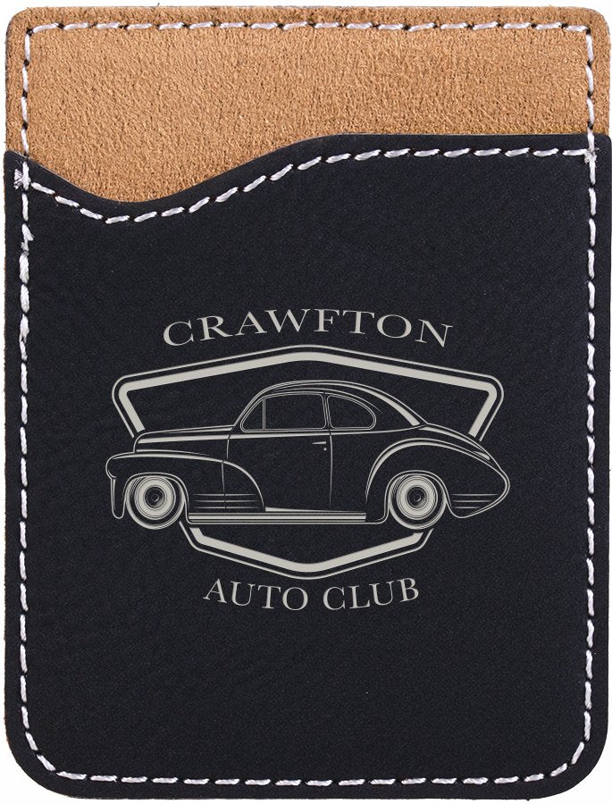 Engraved Leatherette Phone Wallet - Black/Silver