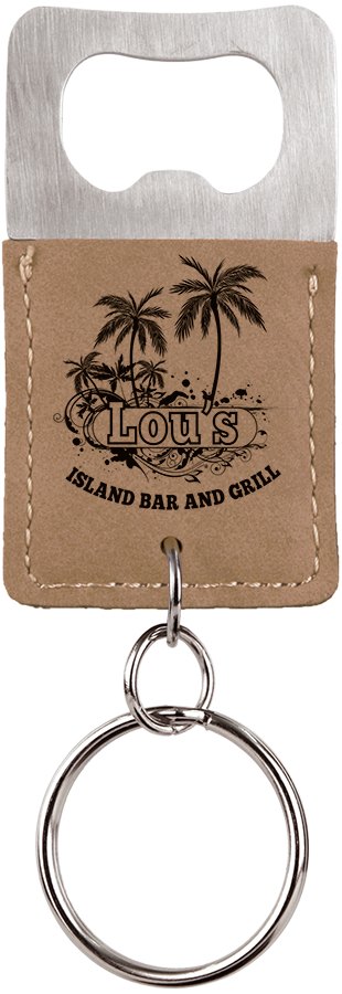 Engraved Rectangle Leatherette Bottle Opener Keychain - Light Brown