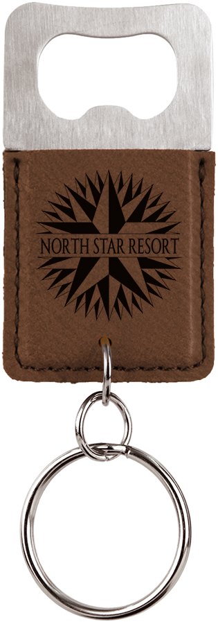 Engraved Rectangle Leatherette Bottle Opener Keychain - Dark Brown