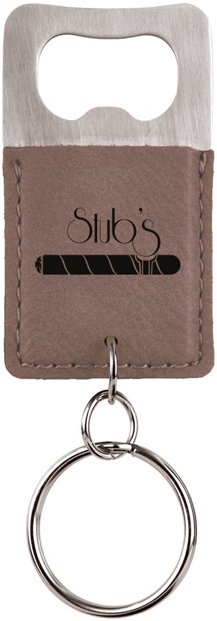 Engraved Rectangle Leatherette Bottle Opener Keychain - Gray