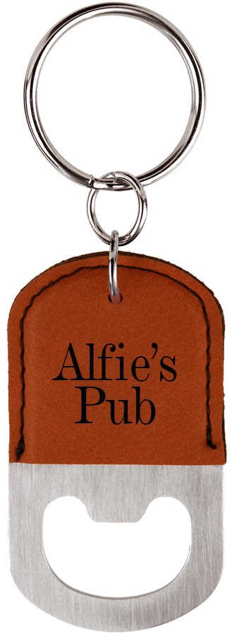 Engraved Oval Leatherette Bottle Opener Keychain - Rawhide