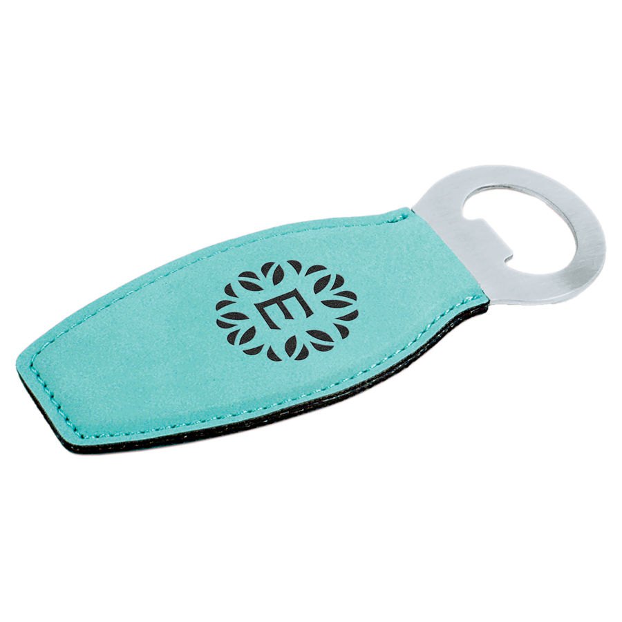 Engraved Leatherette Bottle Opener with Magnet - Teal