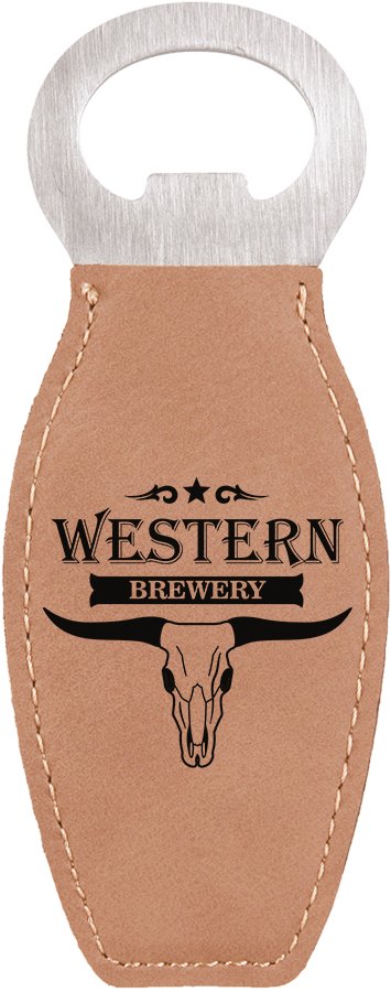 Engraved Leatherette Bottle Opener with Magnet - Light Brown