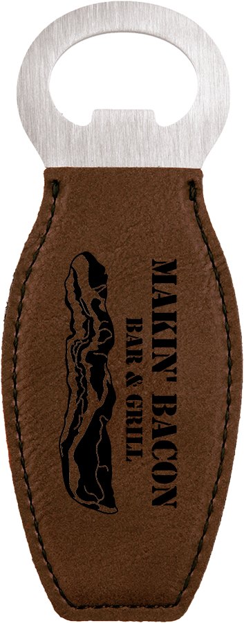Engraved Leatherette Bottle Opener with Magnet - Dark Brown