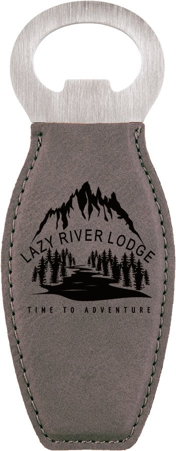 Engraved Leatherette Bottle Opener with Magnet - Gray