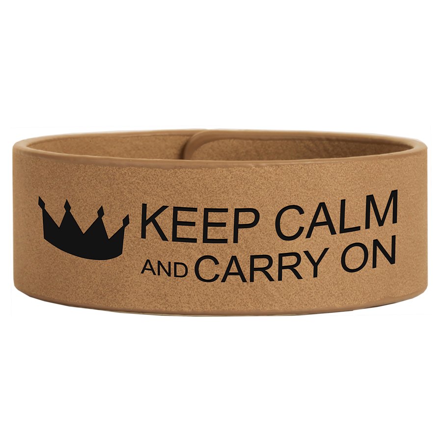 Engraved Leatherette Cuff Bracelet - Light Brown