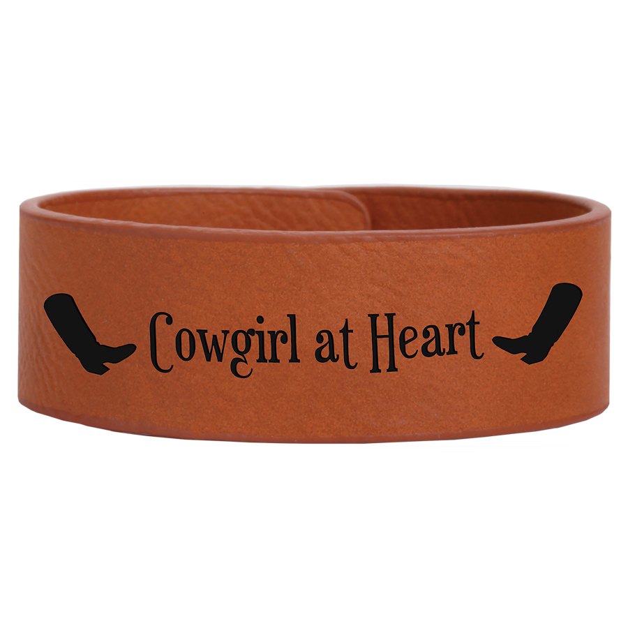 Engraved Leatherette Cuff Bracelet - Rawhide