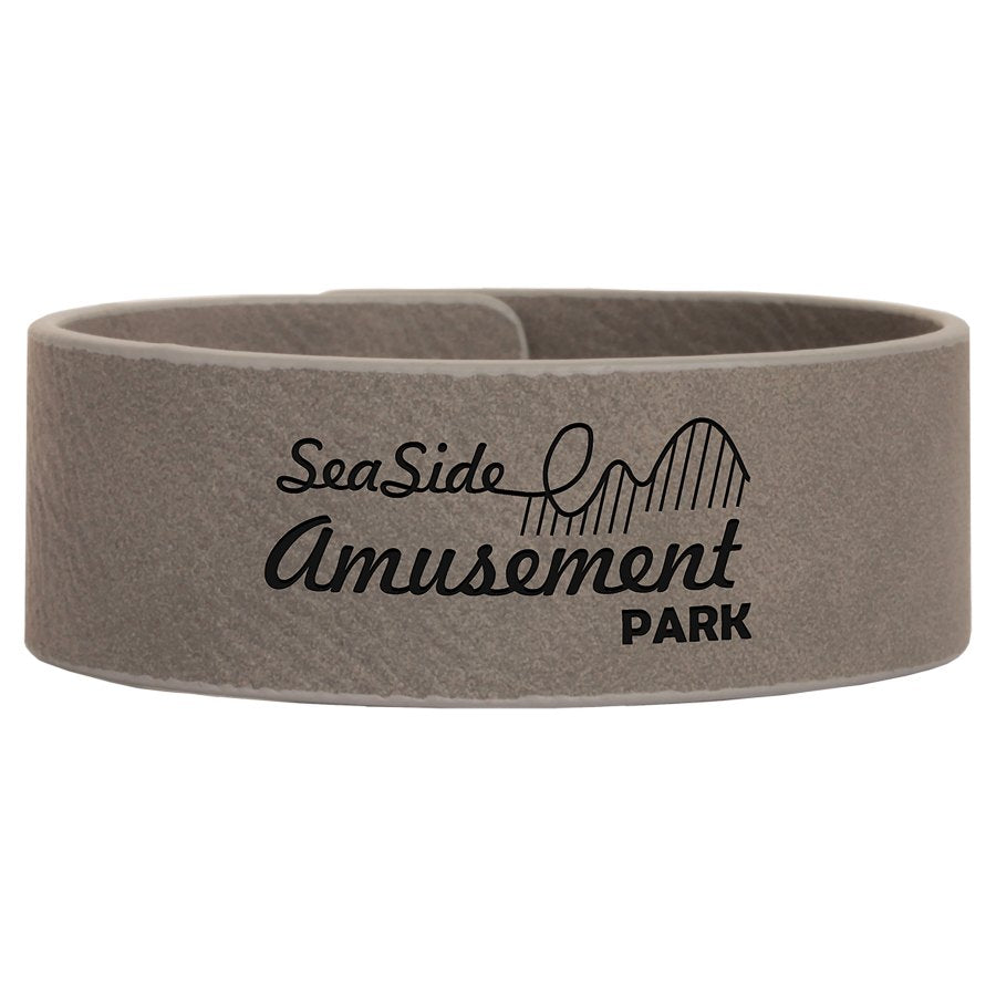 Engraved Leatherette Cuff Bracelet - Gray