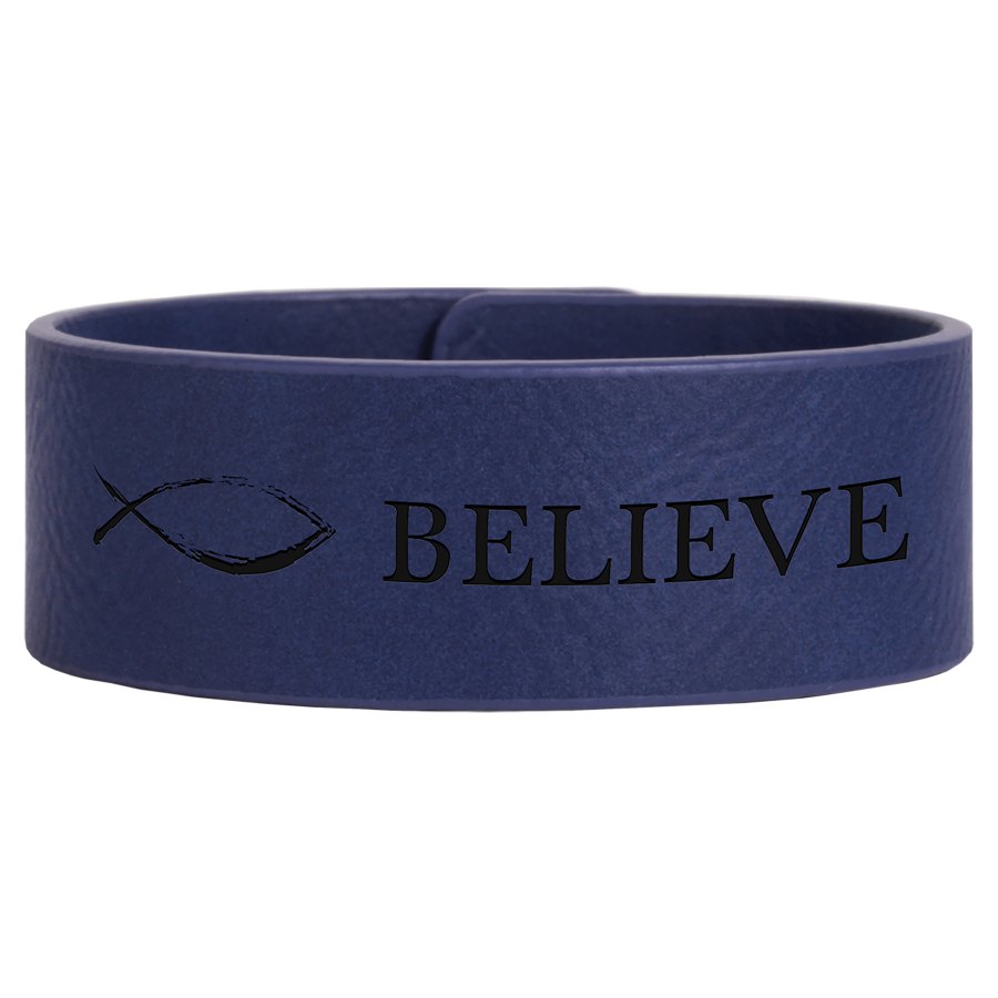 Engraved Leatherette Cuff Bracelet - Blue/Black