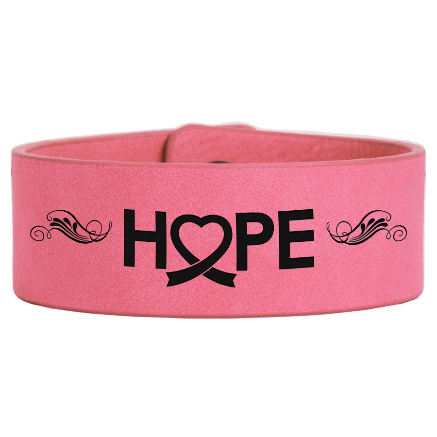 Engraved Leatherette Cuff Bracelet - Pink