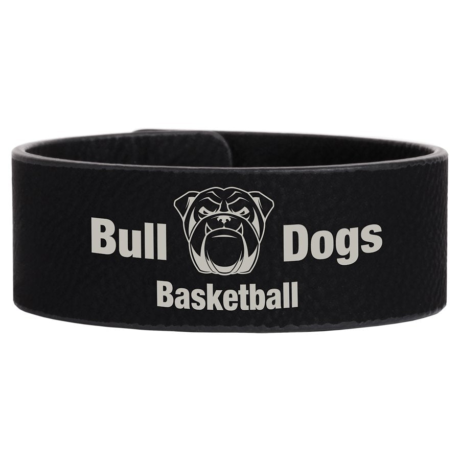 Engraved Leatherette Cuff Bracelet - Black/Silver