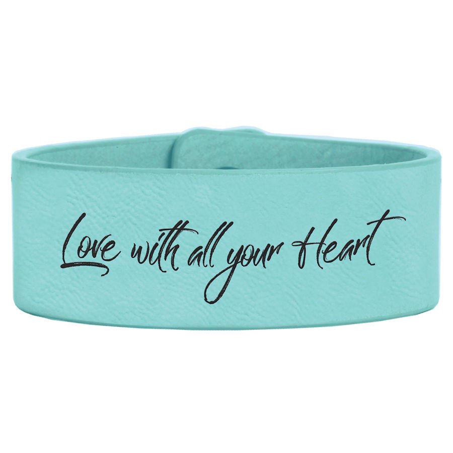 Engraved Leatherette Cuff Bracelet - Teal