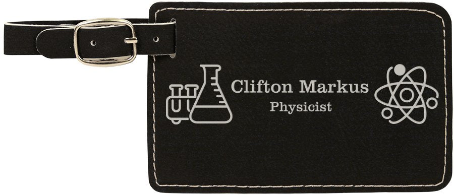 Engraved Leatherette Luggage Tag - Black/Silver