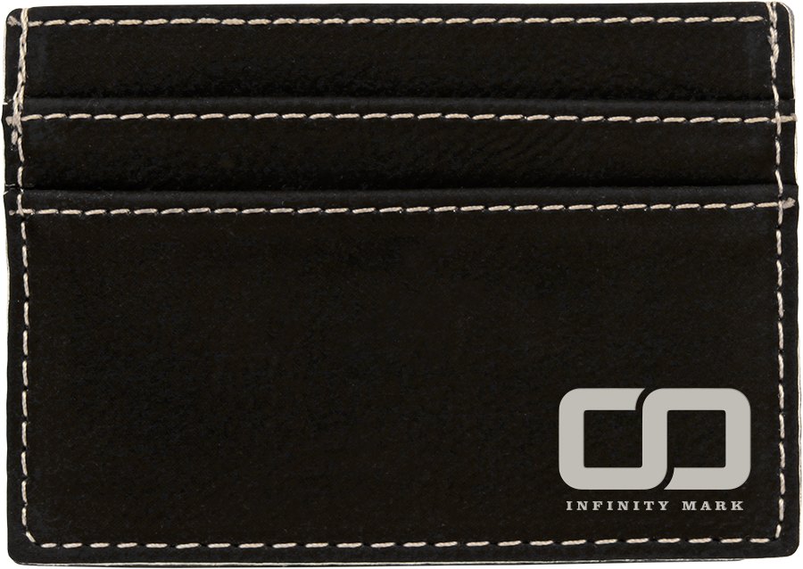 Engraved Leatherette Wallet Clip - Black/Silver