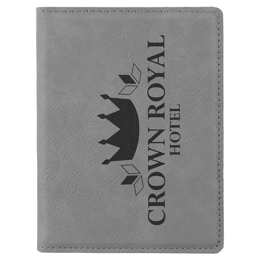Engraved Leatherette Passport Holder - Gray