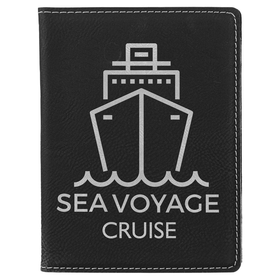 Engraved Leatherette Passport Holder - Black/Silver