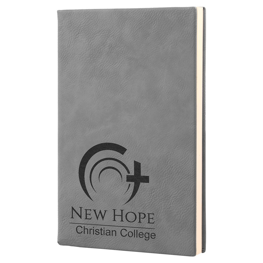 Engraved Leatherette Journal with Lined Notepad - Gray / 5 1/4 x 8 1/4 in