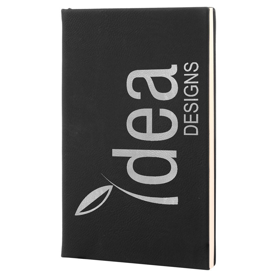 Engraved Leatherette Journal with Lined Notepad - Black/Silver / 5 1/4 x 8 1/4 in