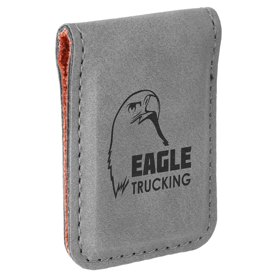 Engraved Leatherette Money Clip - Gray