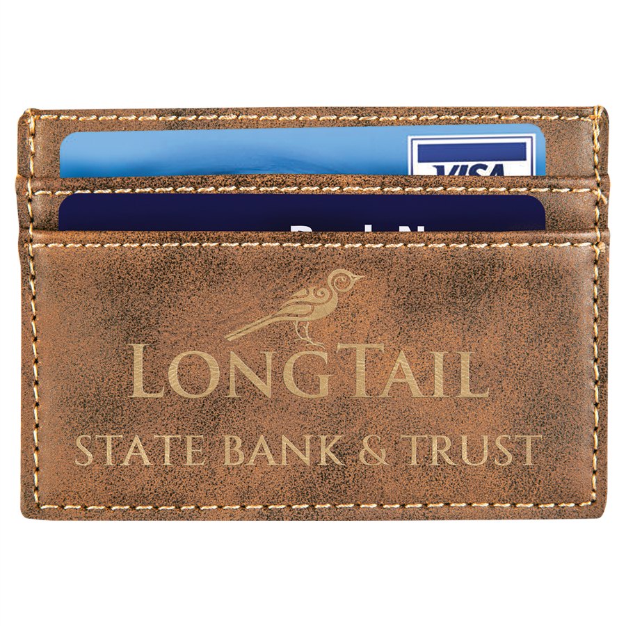 Engraved Leatherette Wallet Clip - Rustic/Gold
