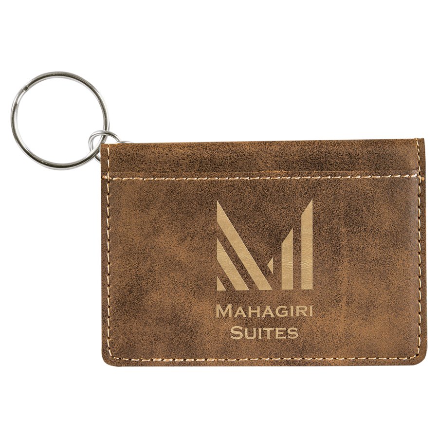 Engraved Leatherette Keychain ID Holder - Rustic/Gold