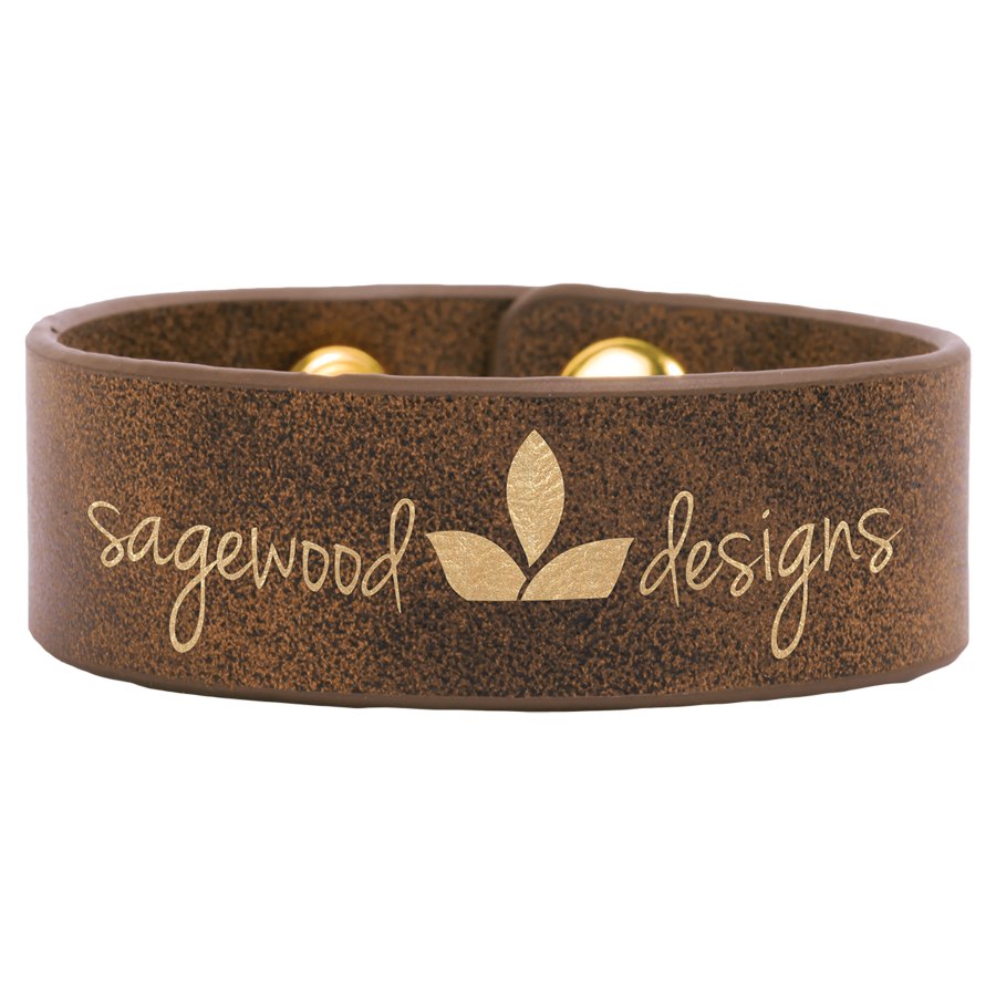 Engraved Leatherette Cuff Bracelet - Rustic/Gold