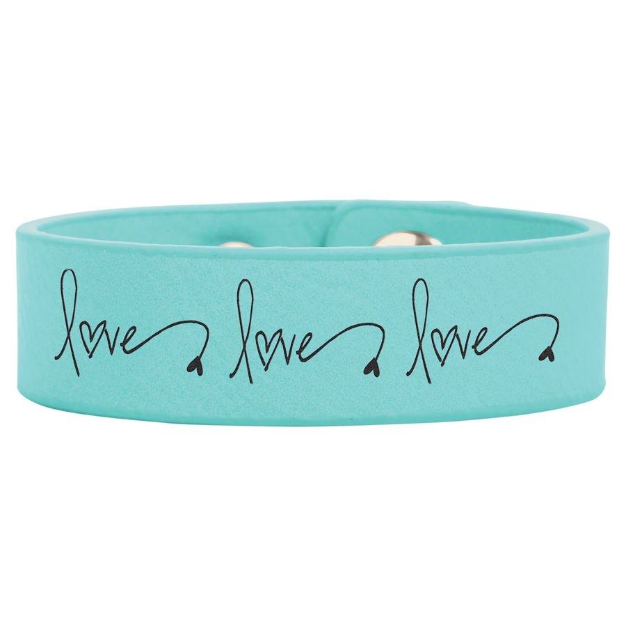 Engraved Leatherette Youth Cuff Bracelet - Teal