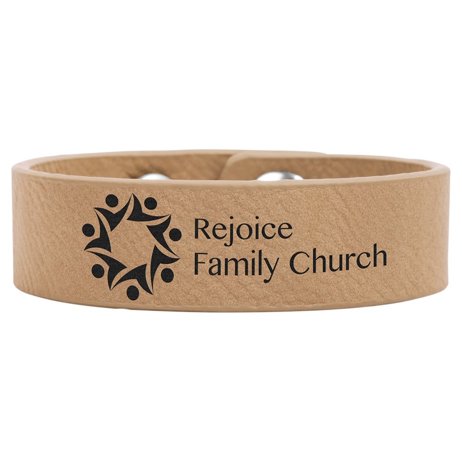 Engraved Leatherette Youth Cuff Bracelet - Light Brown