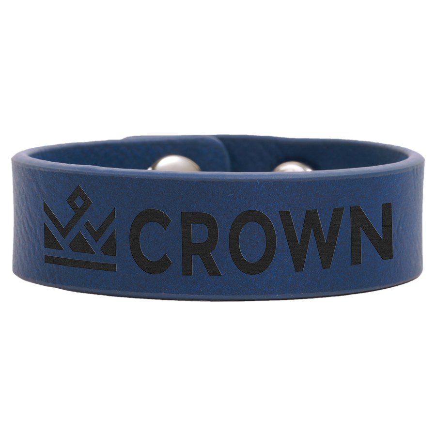 Engraved Leatherette Youth Cuff Bracelet - Blue/Black
