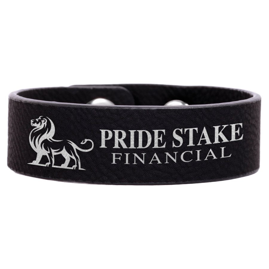 Engraved Leatherette Youth Cuff Bracelet - Black/Silver
