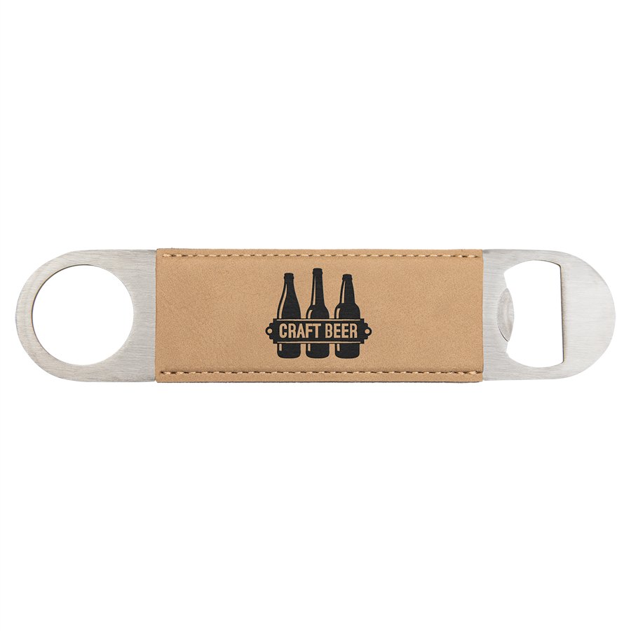 Engraved Leatherette Bottle Opener - Light Brown