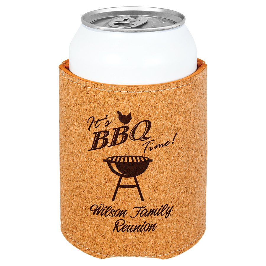 Engraved Leatherette Beverage Holder - Cork