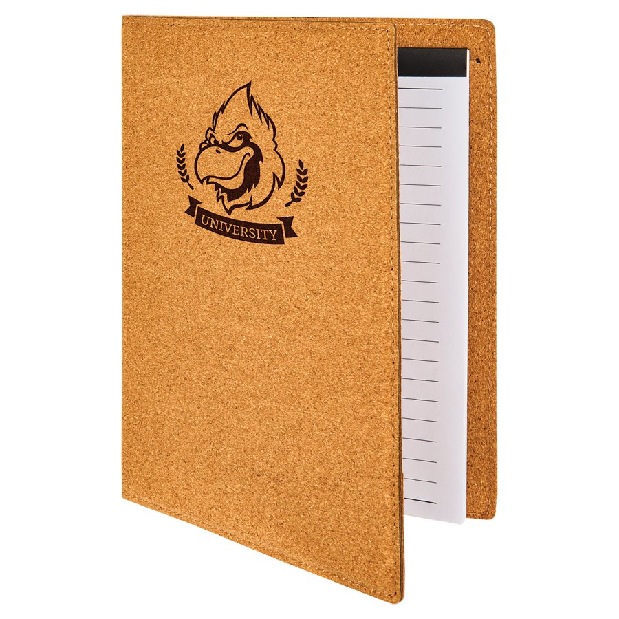 Engraved Leatherette Portfolio with Notepad - Cork / Small (7 x 9 in)