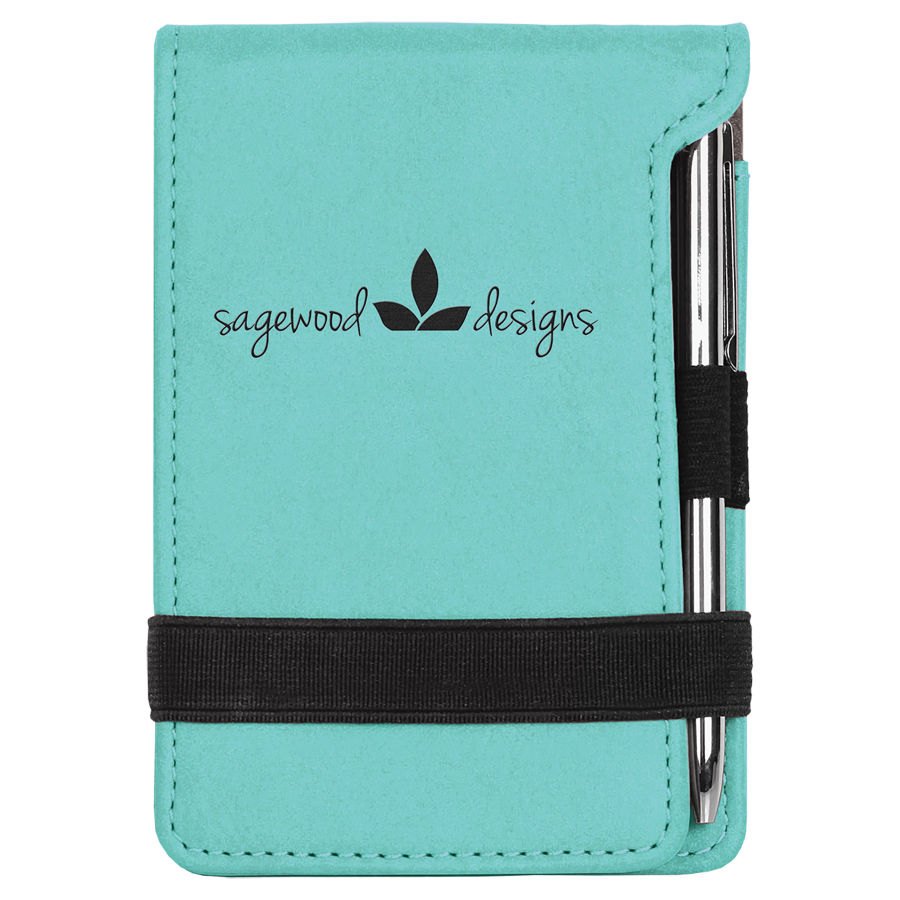 Engraved Leatherette Mini Notepad with Pen - Teal